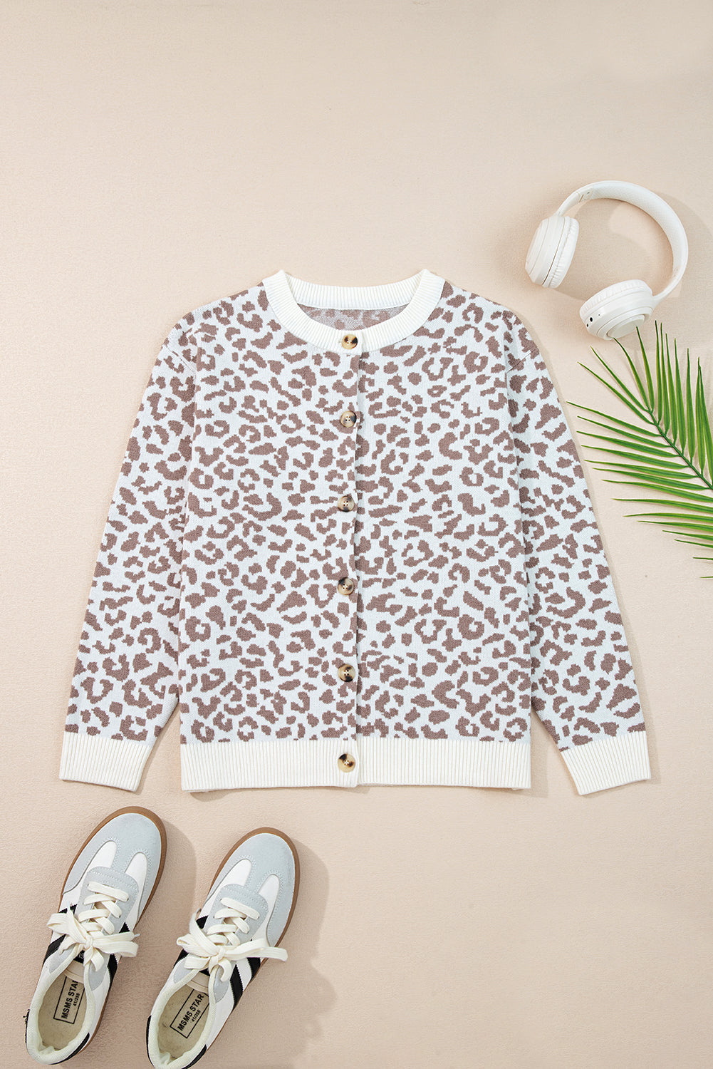 Black Leopard Drop Shoulder Knitted Cardigan