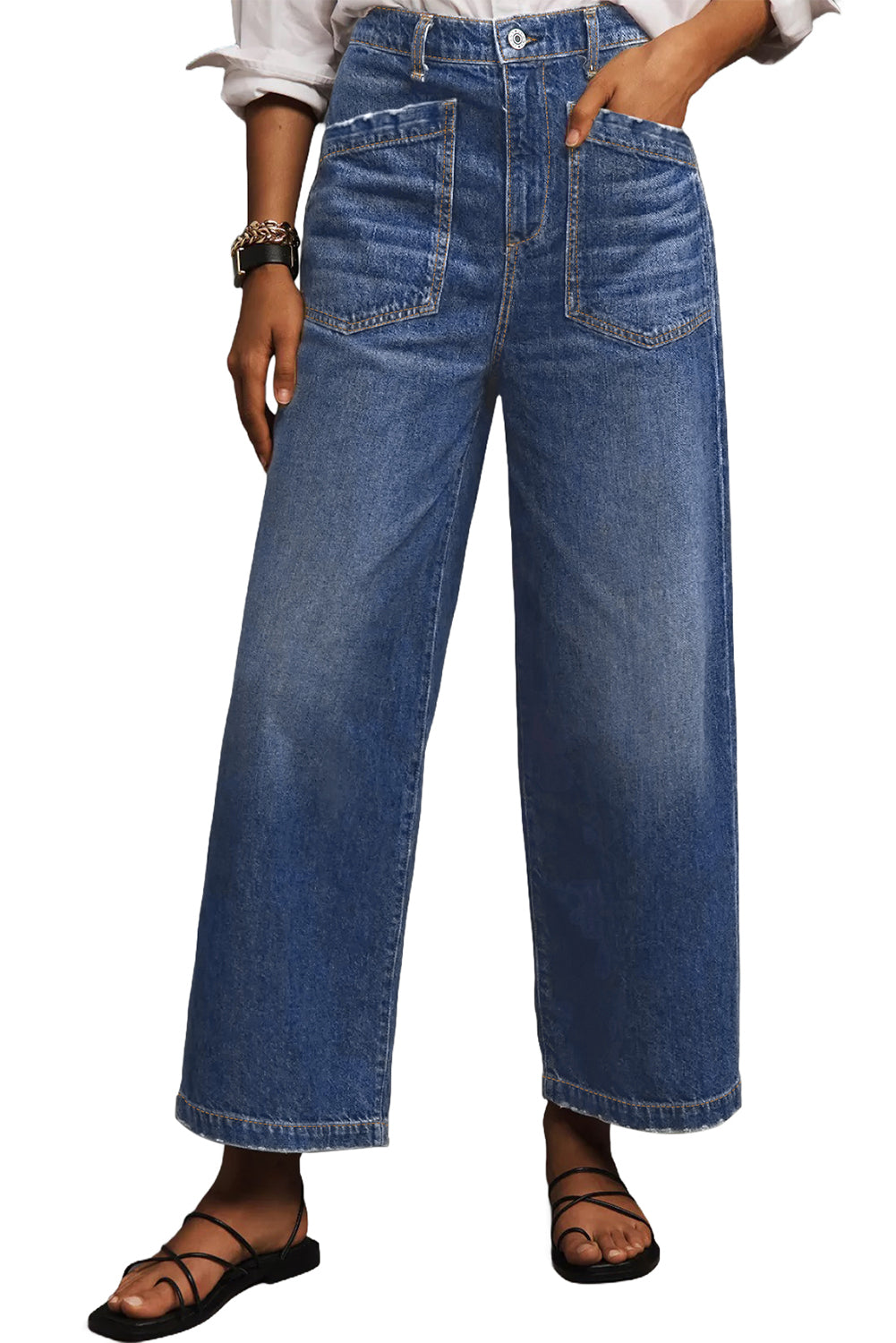 Bluing Mimimalist Patch Pocket High Waist Shift Jeans