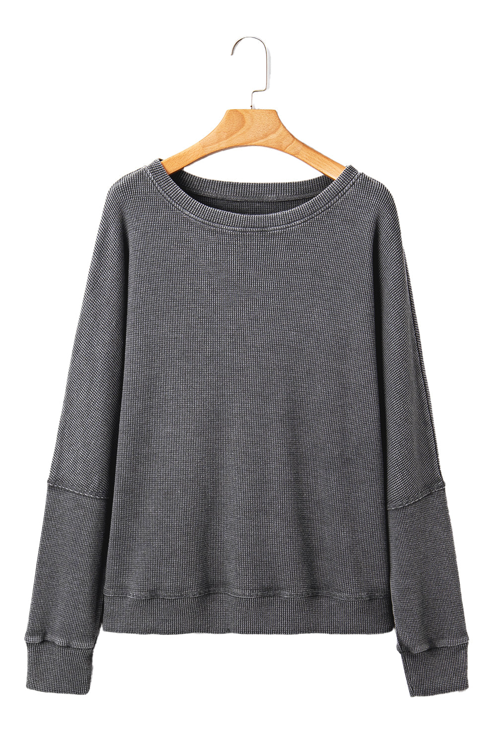Bright Pink Ribbed Plain Long Sleeve Loose Top