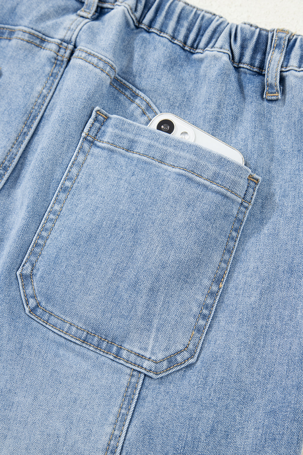 Gray Drawstring Seam Detail Raw Hem Wide Leg Jeans