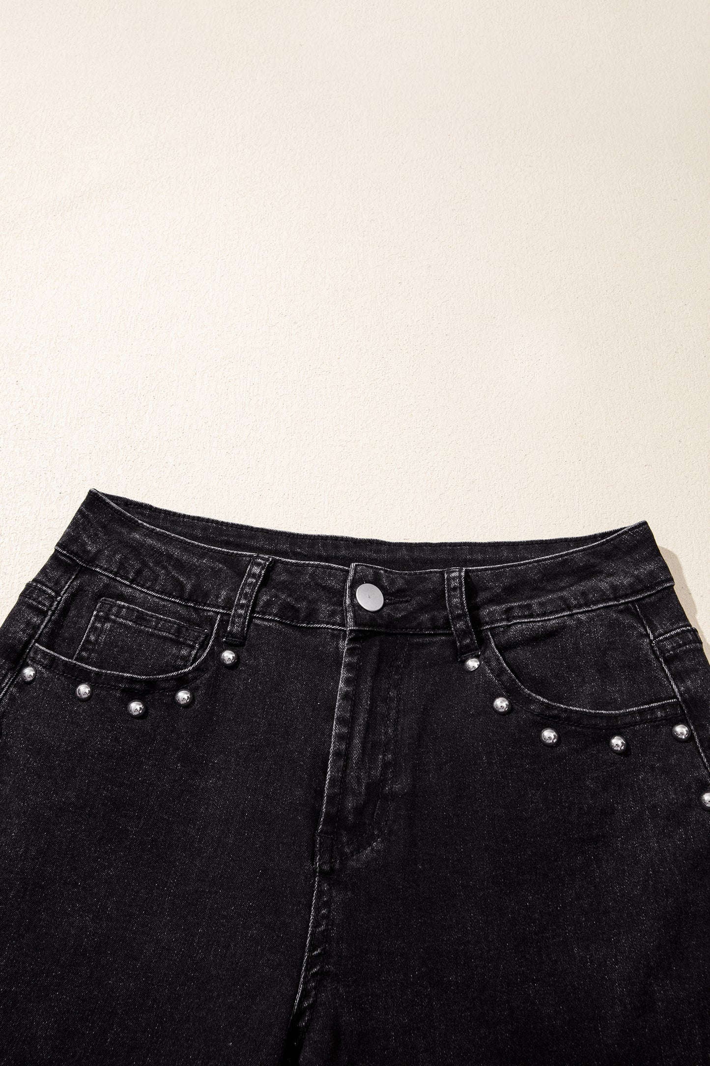 Navy Blue Studded Detail Straight Leg Casual Loose Jeans
