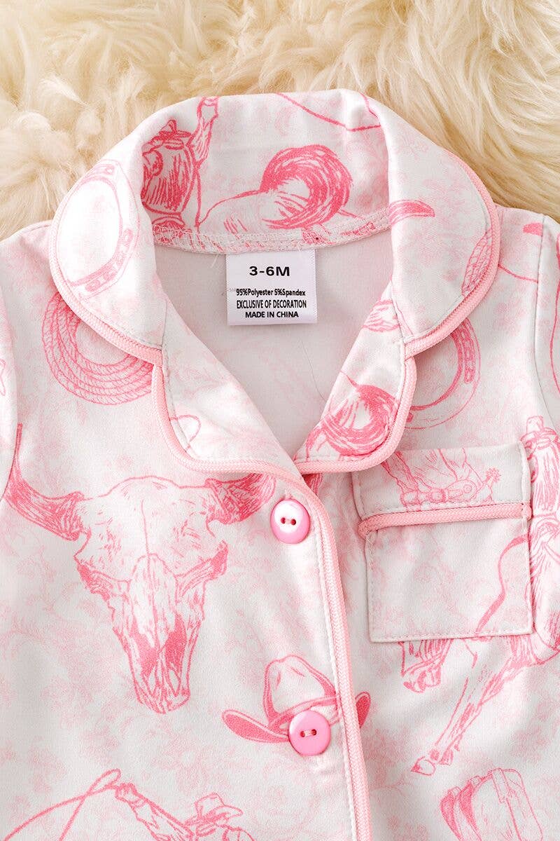 Cow skull, horse rider western printed baby pajamas