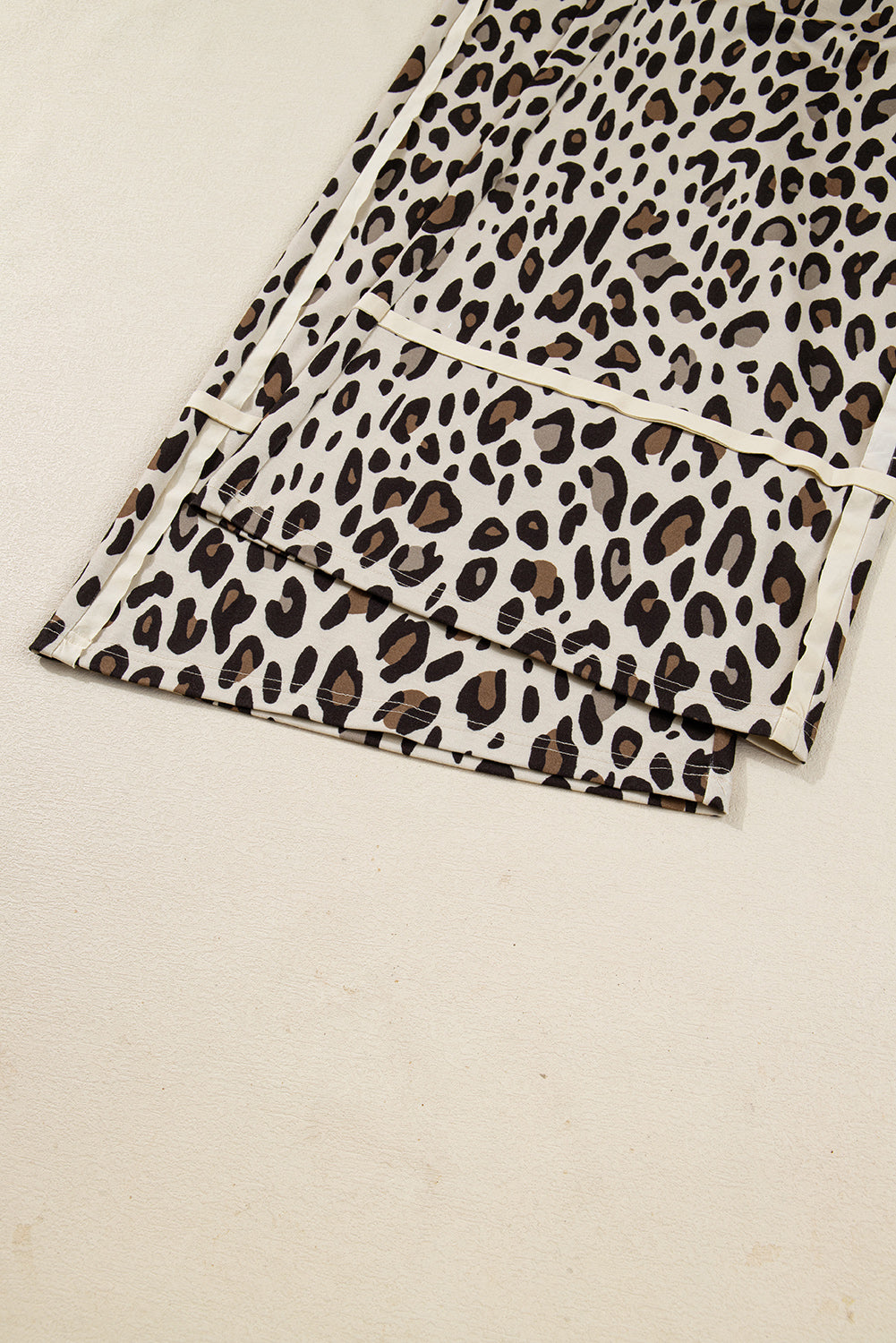Khaki Leopard Drawstring Wide Leg Cropped Pants