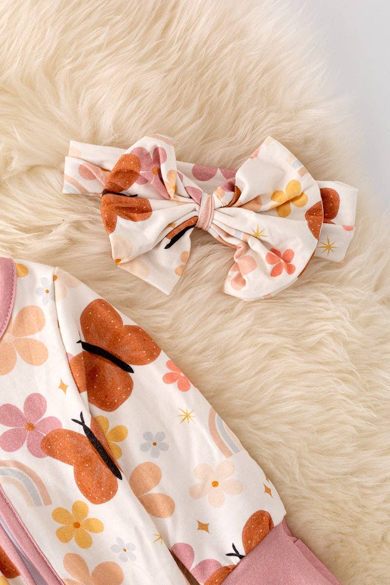 🎍Bamboo made w/butterfly print onesie foot closure & matching headband.