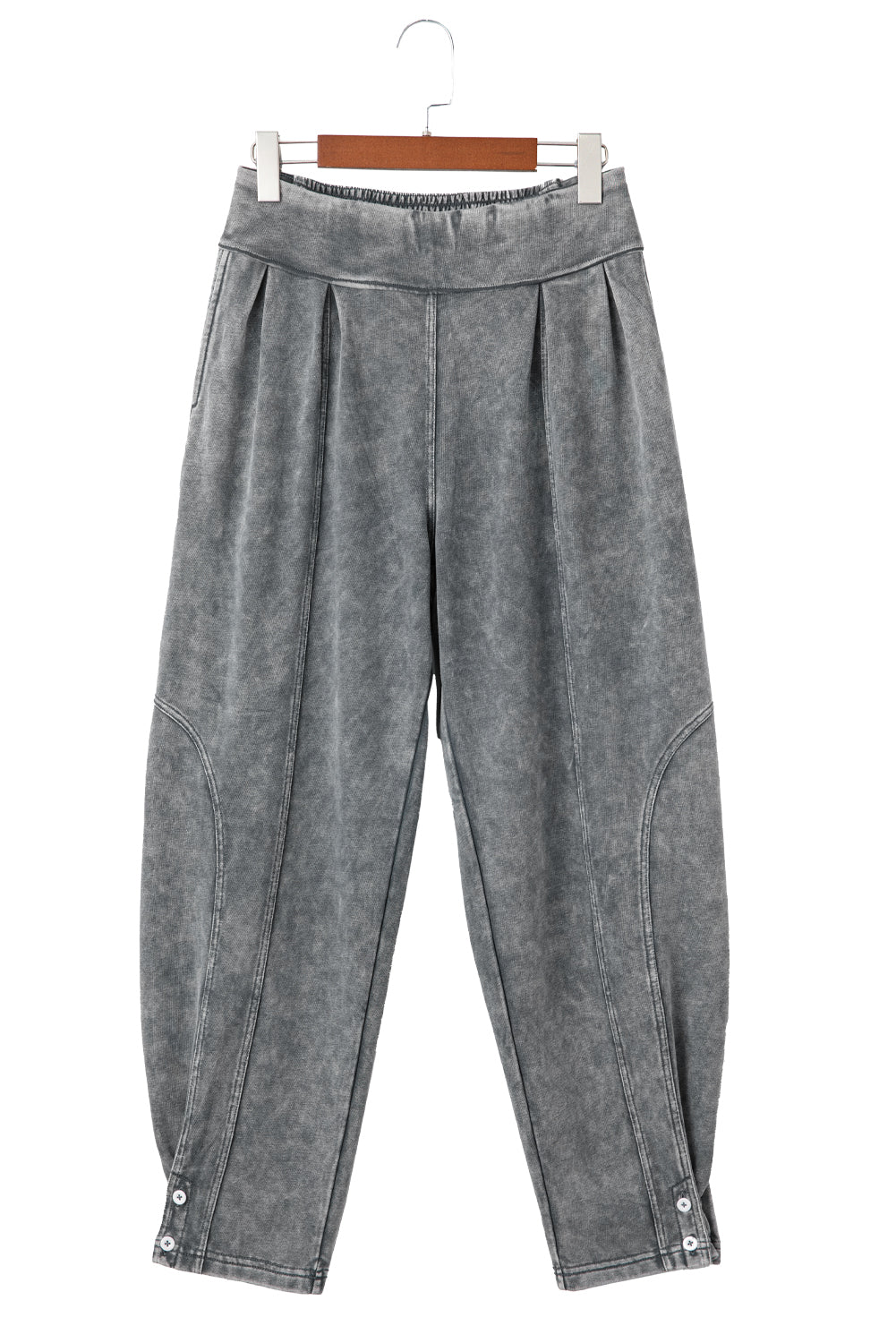 Medium Grey Mineral Wash Jogger Style High Waist Pants