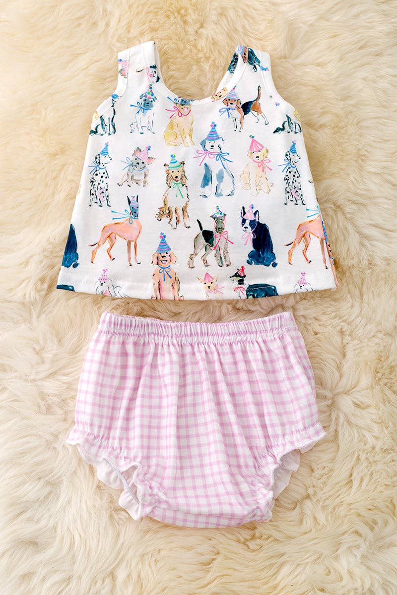 Multi-Color dog printed baby set.