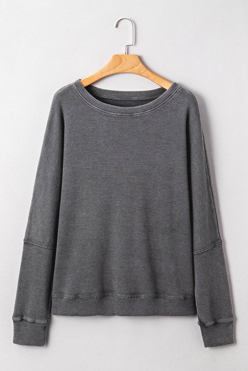 Bright Pink Ribbed Plain Long Sleeve Loose Top