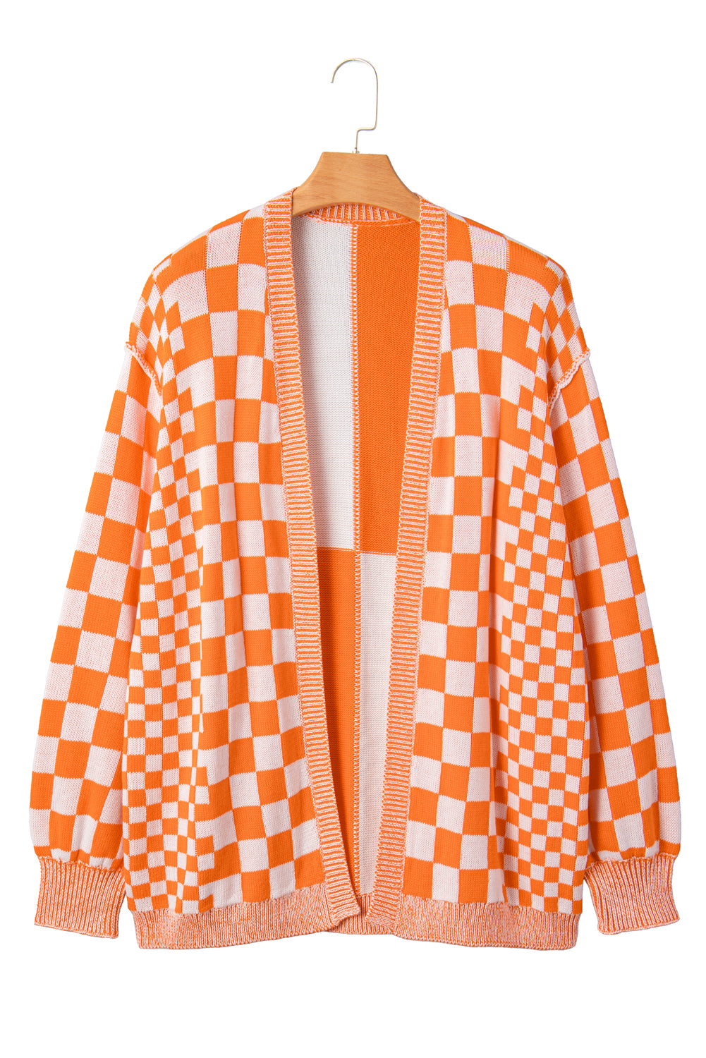 Black Checkered Plus Size Drop Shoulder Knit Cardigan