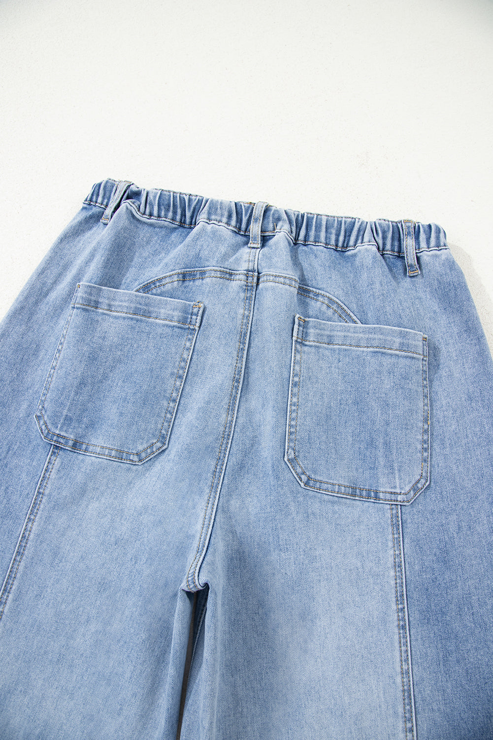 Gray Drawstring Seam Detail Raw Hem Wide Leg Jeans