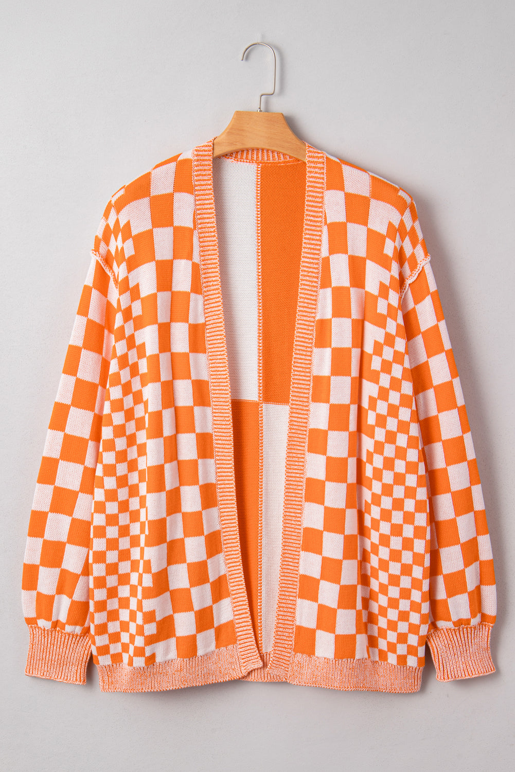 Black Checkered Plus Size Drop Shoulder Knit Cardigan