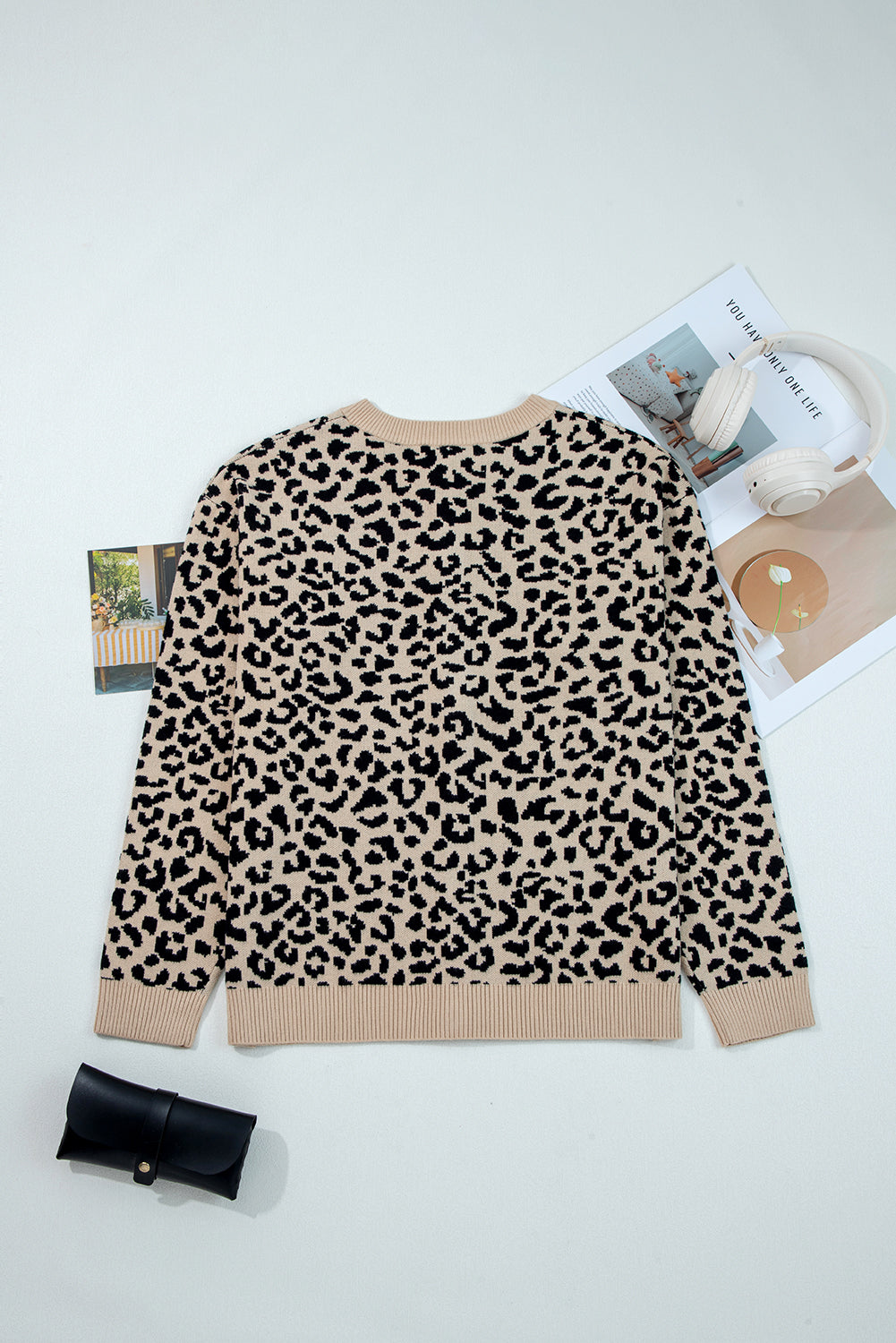 Black Leopard Drop Shoulder Knitted Cardigan