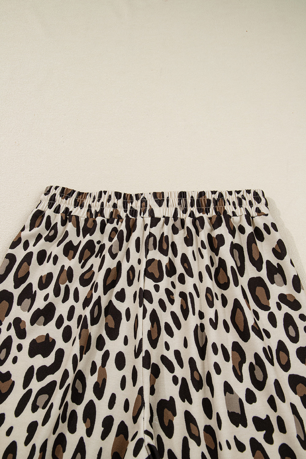 Khaki Leopard Drawstring Wide Leg Cropped Pants