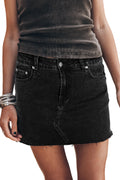 Carbon Grey Mineral Wash Ripped Raw Hem Denim Mini Skirt
