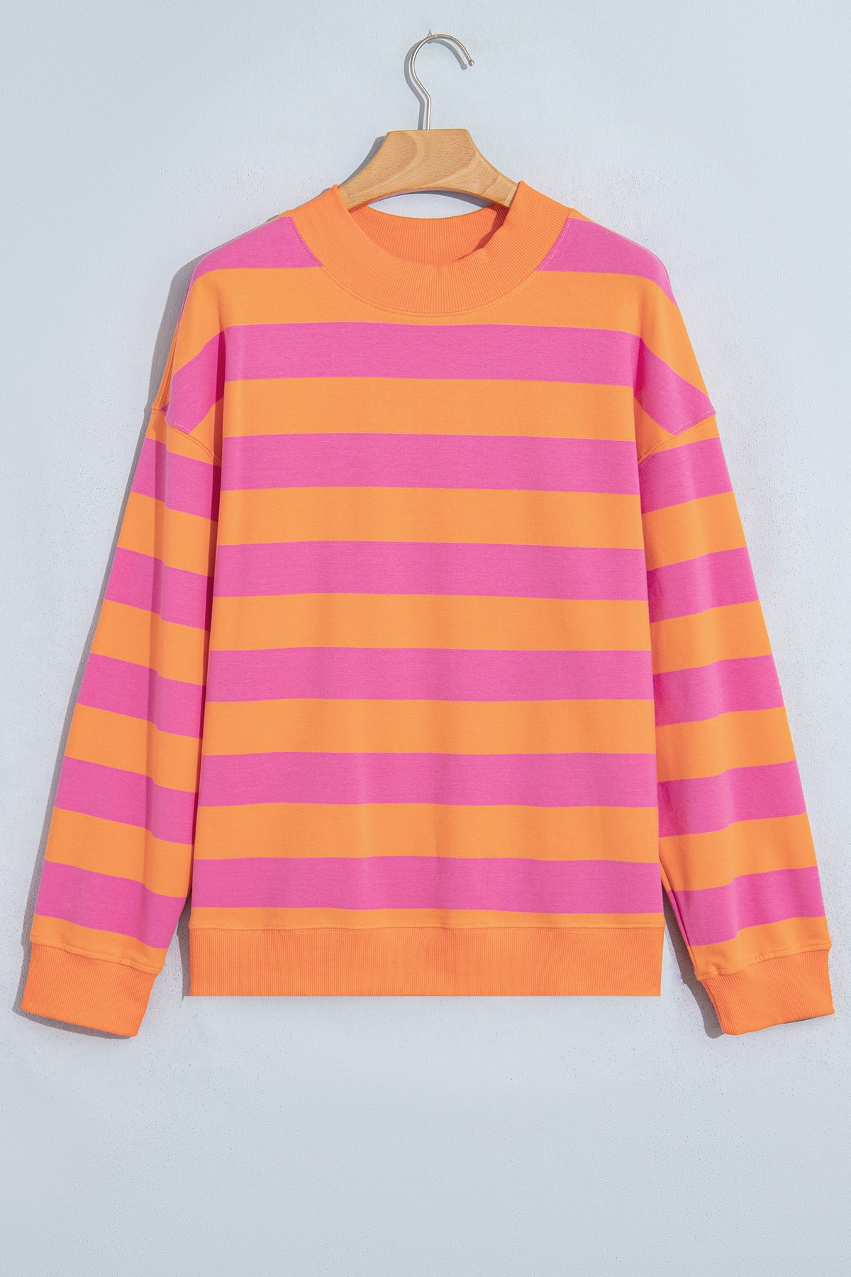 Brown Stripe Colorblock Mock Neck Relaxed Sweatshirt