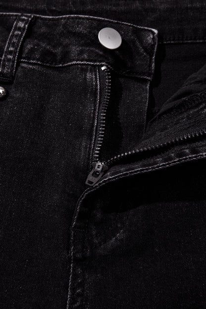 Navy Blue Studded Detail Straight Leg Casual Loose Jeans
