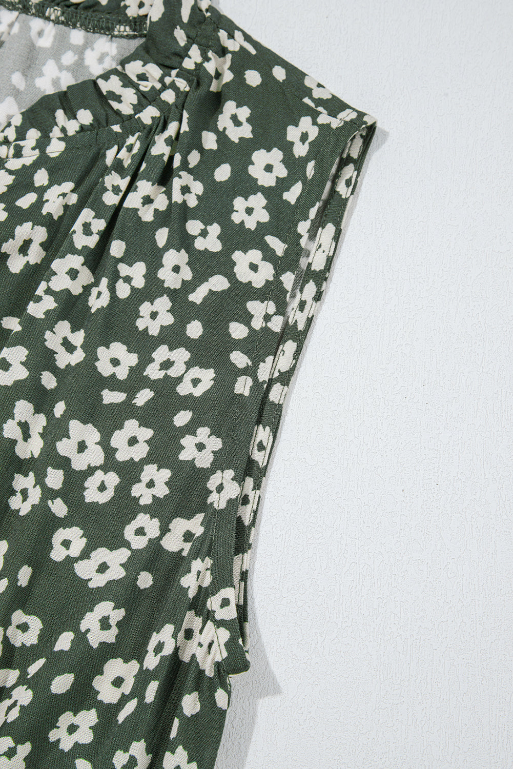 Green Boho Floral Print V Neck Knot Waist Sleeveless Dress