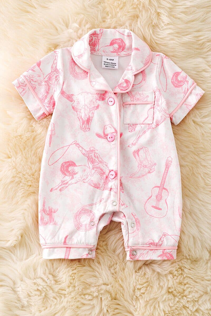 Cow skull, horse rider western printed baby pajamas