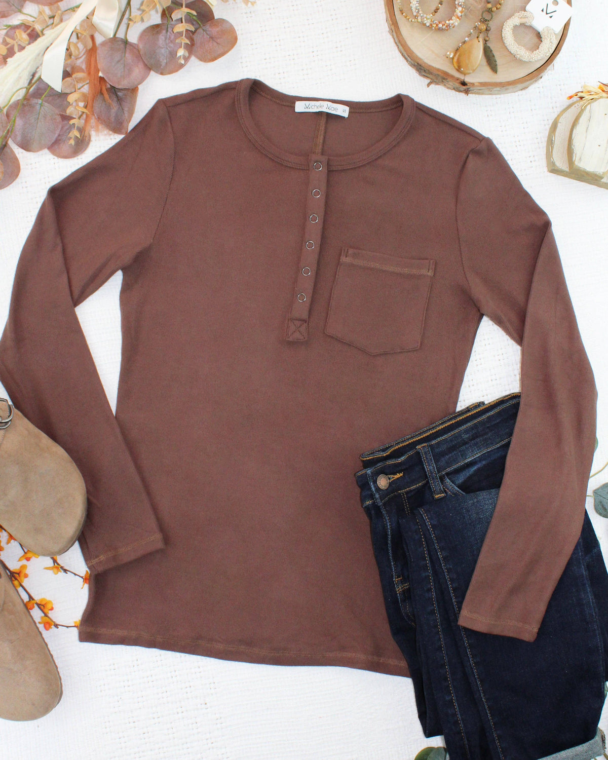 IN STOCK Georgia Long Sleeve Top - Brown: Small