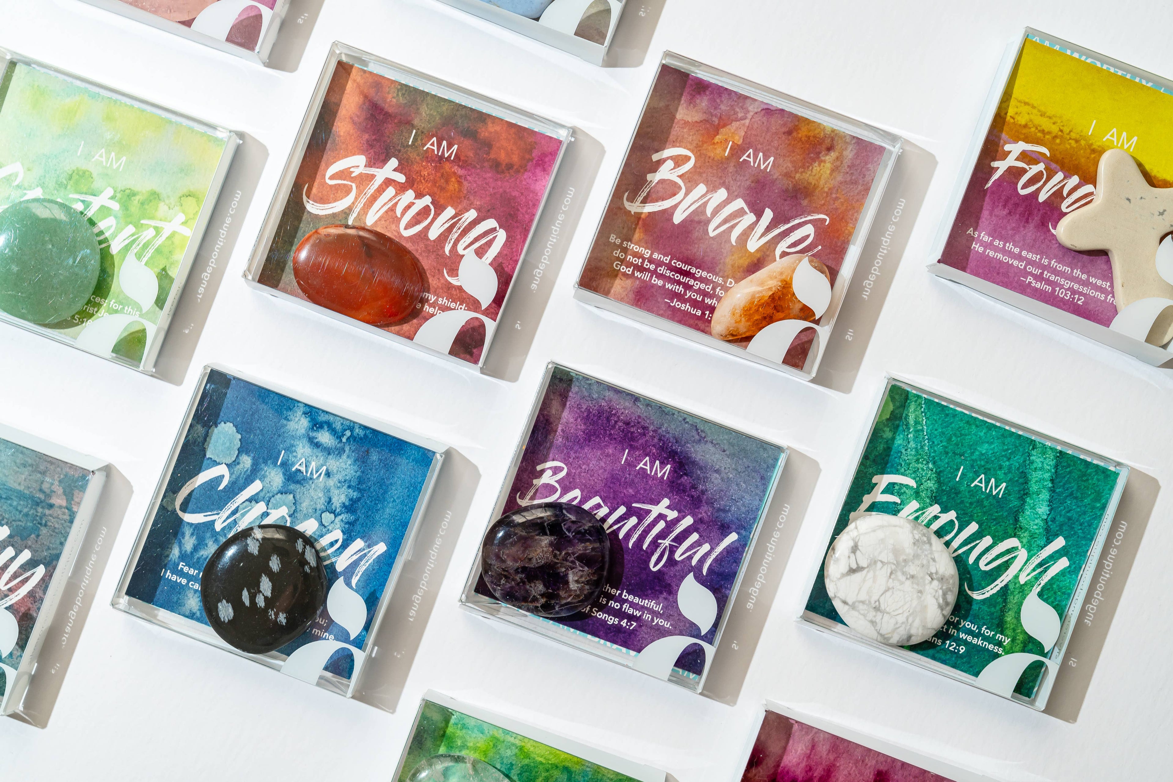 Affirmation Gems with Scripture Cards & Crystal Pocket Stone: Brave