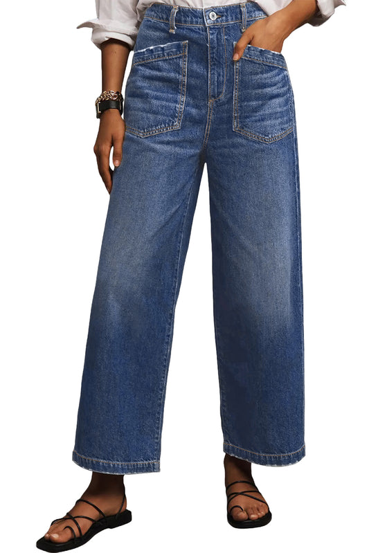 Bluing Mimimalist Patch Pocket High Waist Shift Jeans