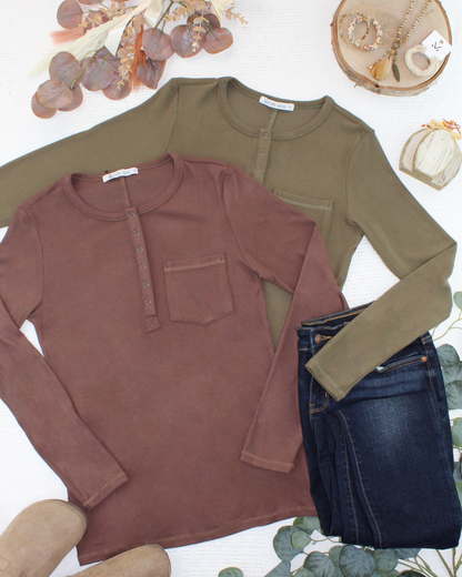 IN STOCK Georgia Long Sleeve Top - Brown: Small