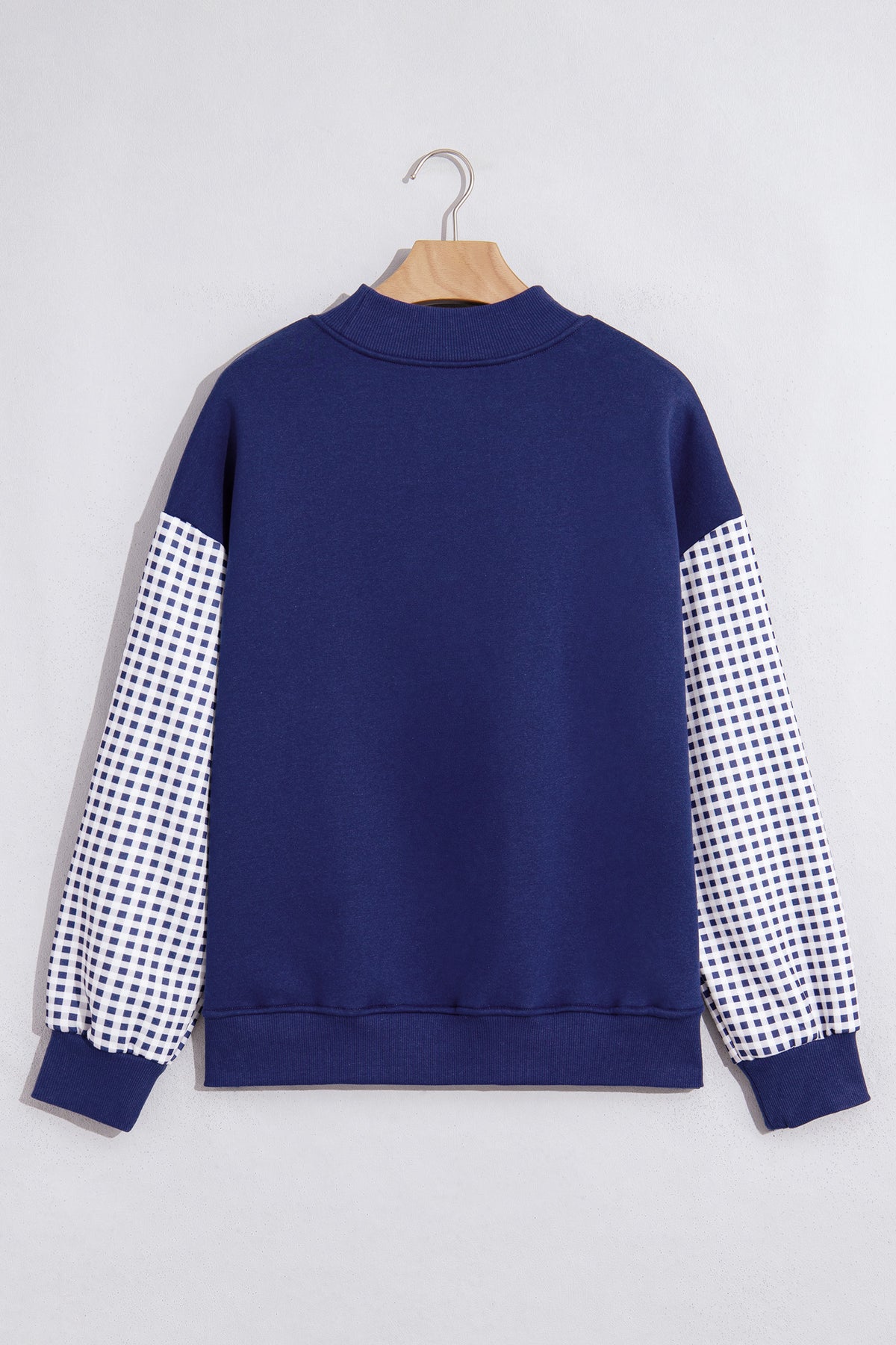 Coffee Plaid Sleeve Colorblock Loose Tunic Sweatshirt