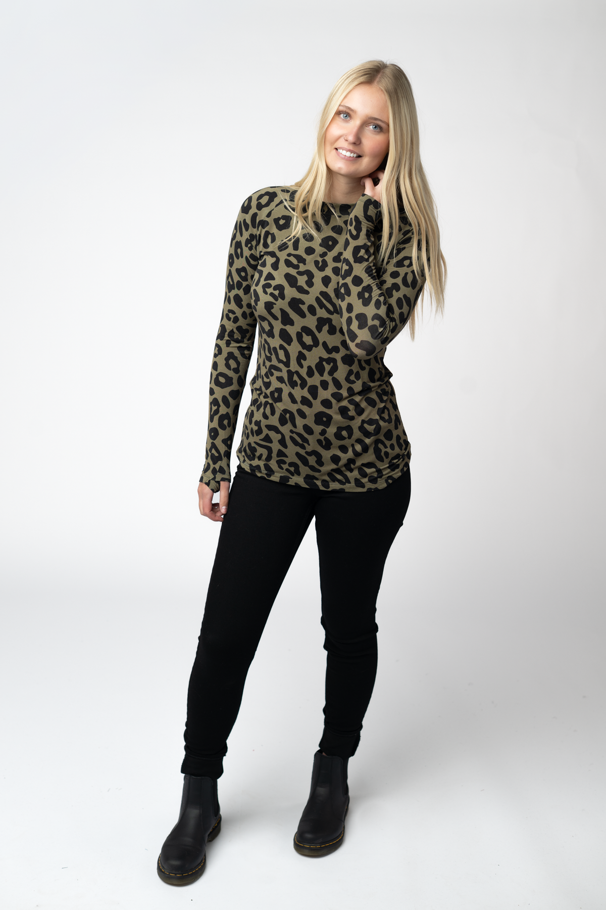 IN STOCK Blair Long Sleeve Top - Olive Animal Print: Small