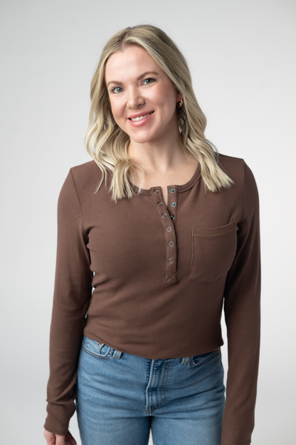 IN STOCK Georgia Long Sleeve Top - Brown: Small