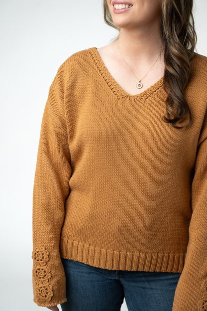 IN STOCK Crochet Sleeve Top - Camel: Small