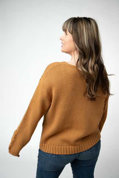 IN STOCK Crochet Sleeve Top - Camel: Small