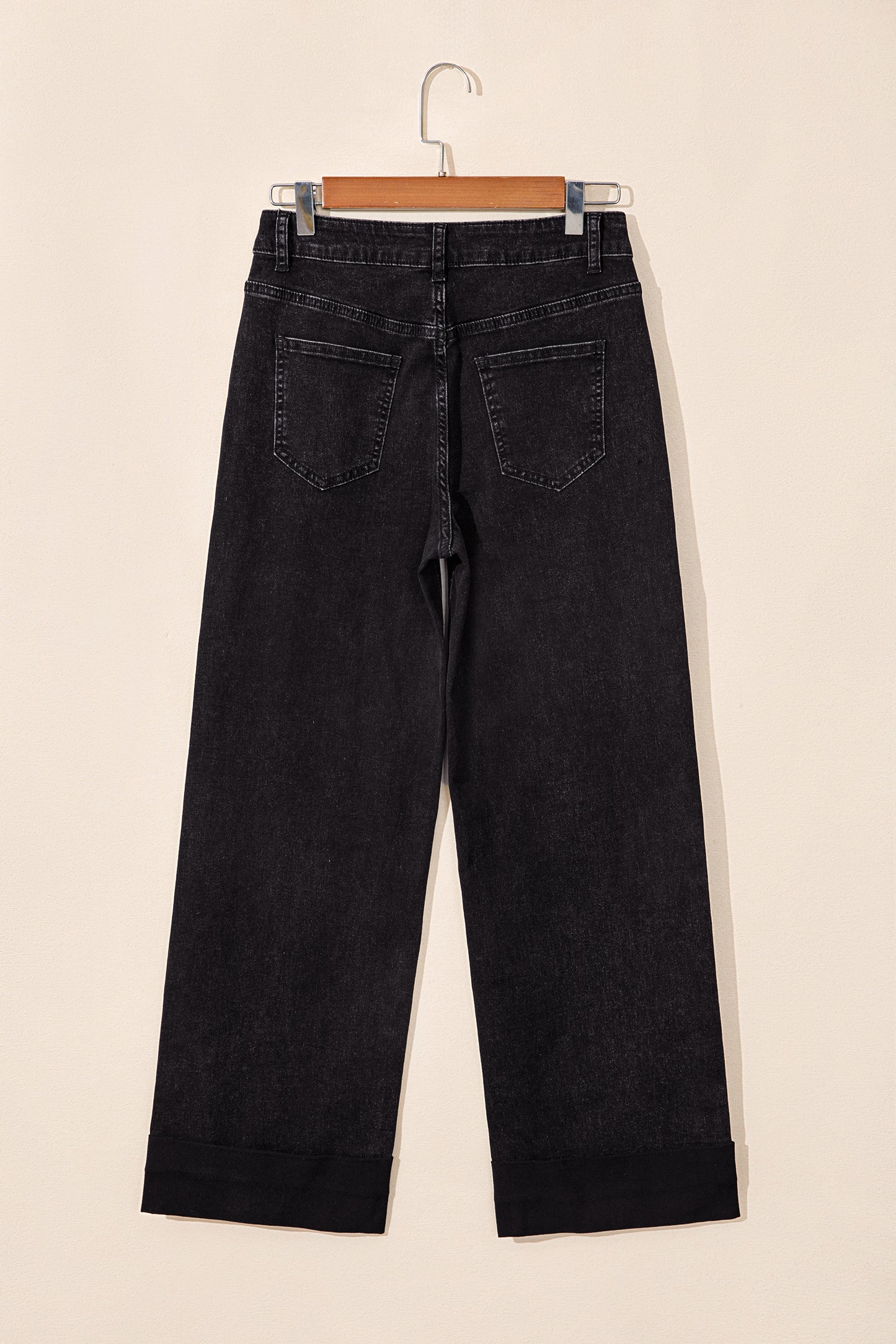 Navy Blue Studded Detail Straight Leg Casual Loose Jeans