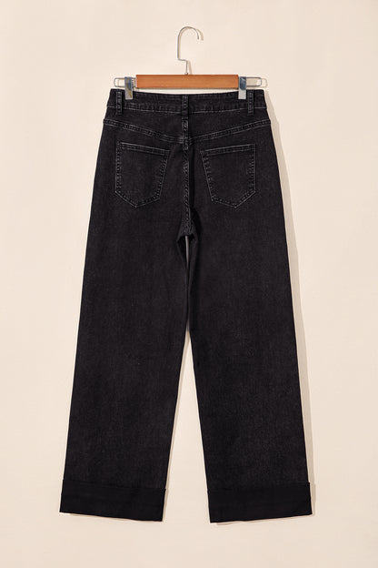 Navy Blue Studded Detail Straight Leg Casual Loose Jeans