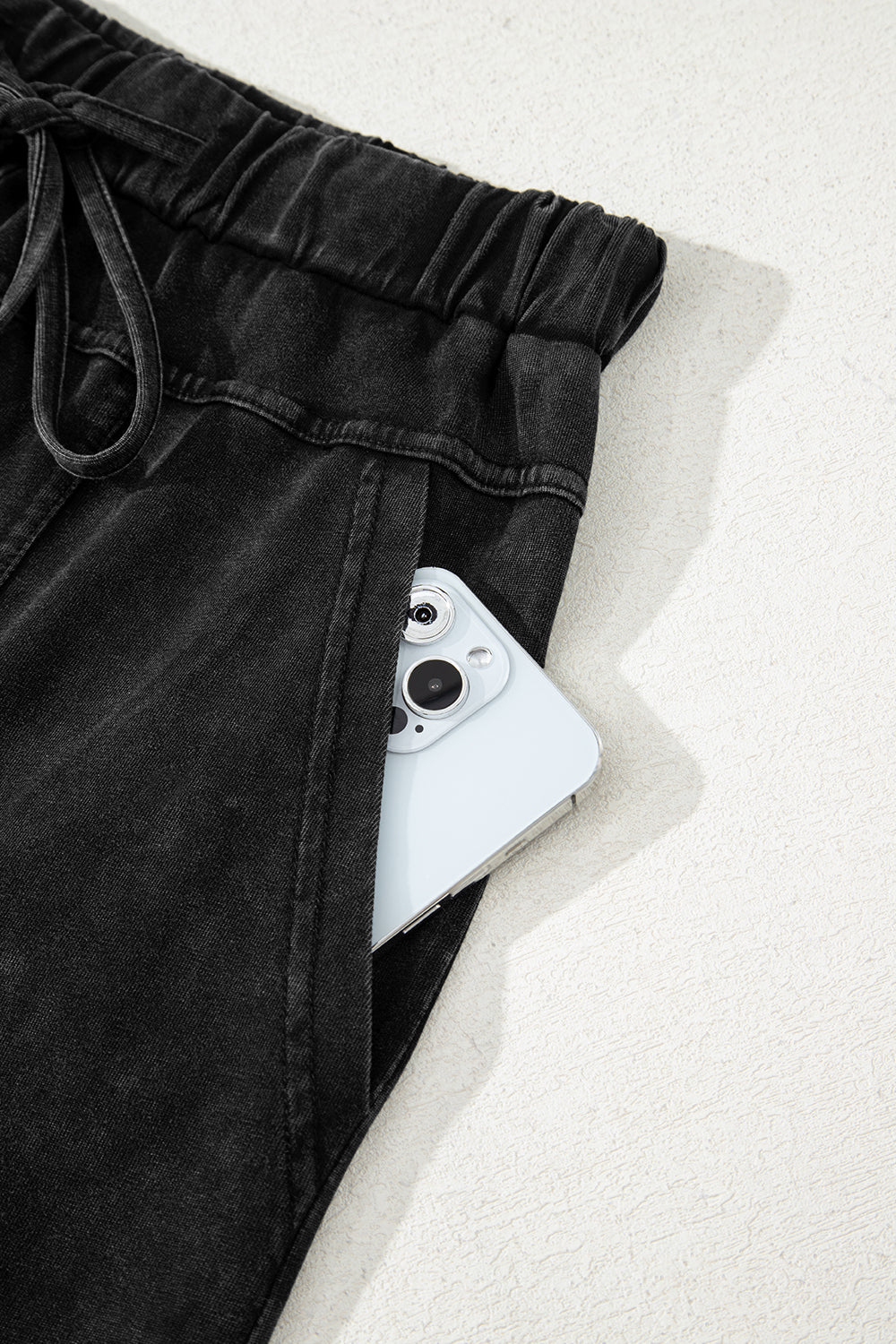 Black Mineral Wash Exposed Seam Wide Leg Cargo Pants