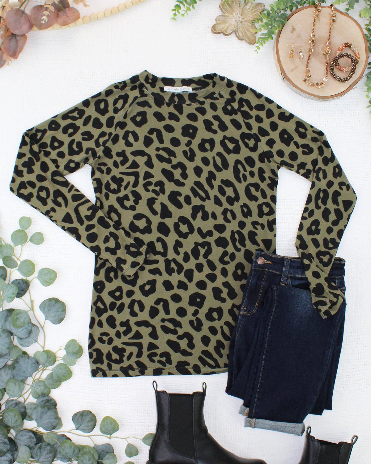 IN STOCK Blair Long Sleeve Top - Olive Animal Print: Small
