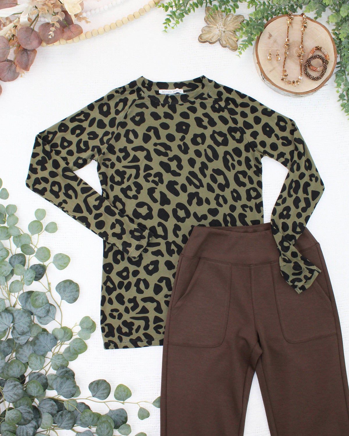 IN STOCK Blair Long Sleeve Top - Olive Animal Print: Small