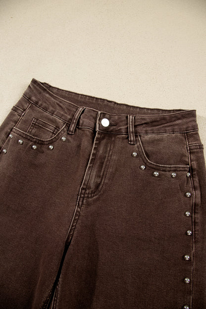 Navy Blue Studded Detail Straight Leg Casual Loose Jeans