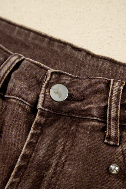 Navy Blue Studded Detail Straight Leg Casual Loose Jeans