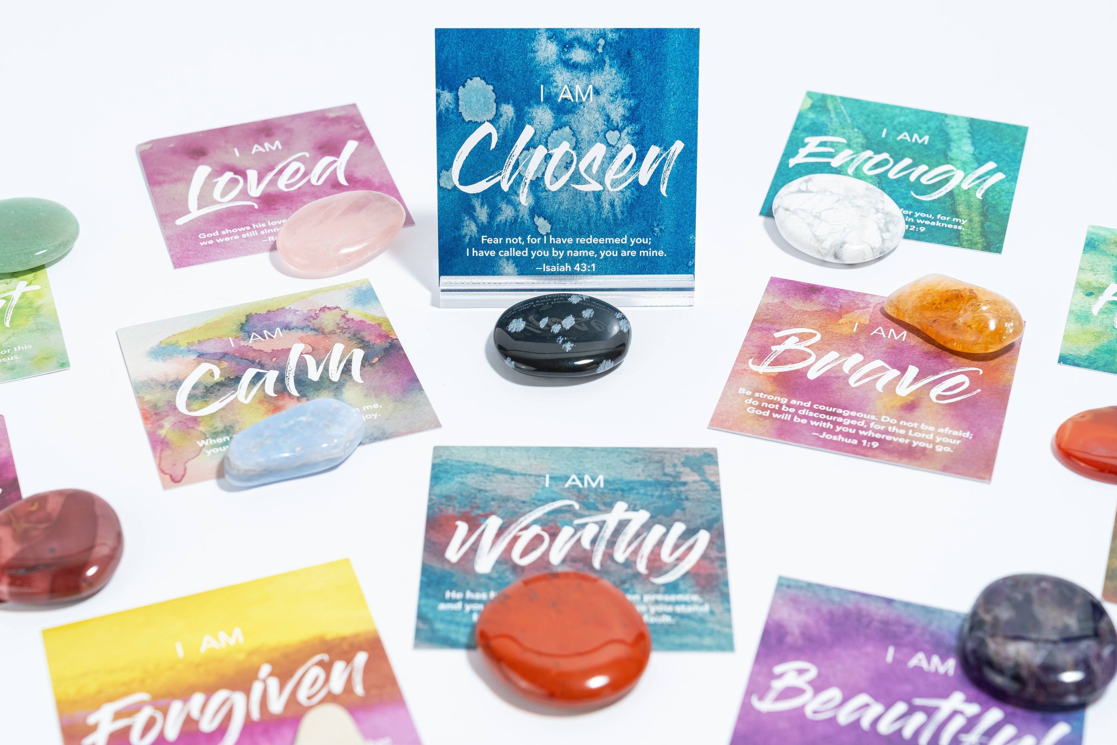 Affirmation Gems with Scripture Cards & Crystal Pocket Stone: Brave