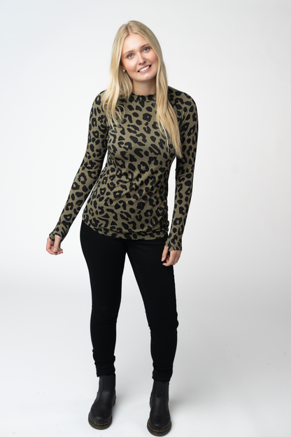 IN STOCK Blair Long Sleeve Top - Olive Animal Print: Small