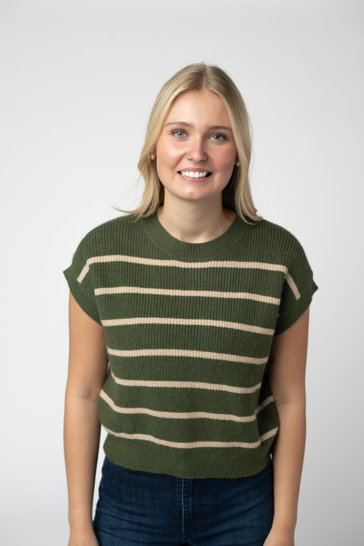 IN STOCK Striped Sweater Top - Olive and Tan: Small
