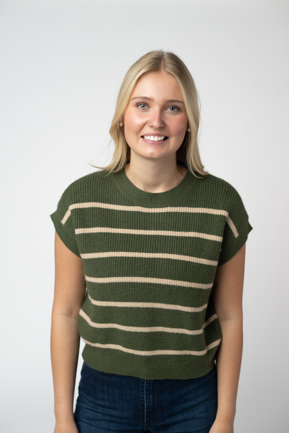 IN STOCK Striped Sweater Top - Olive and Tan: Small