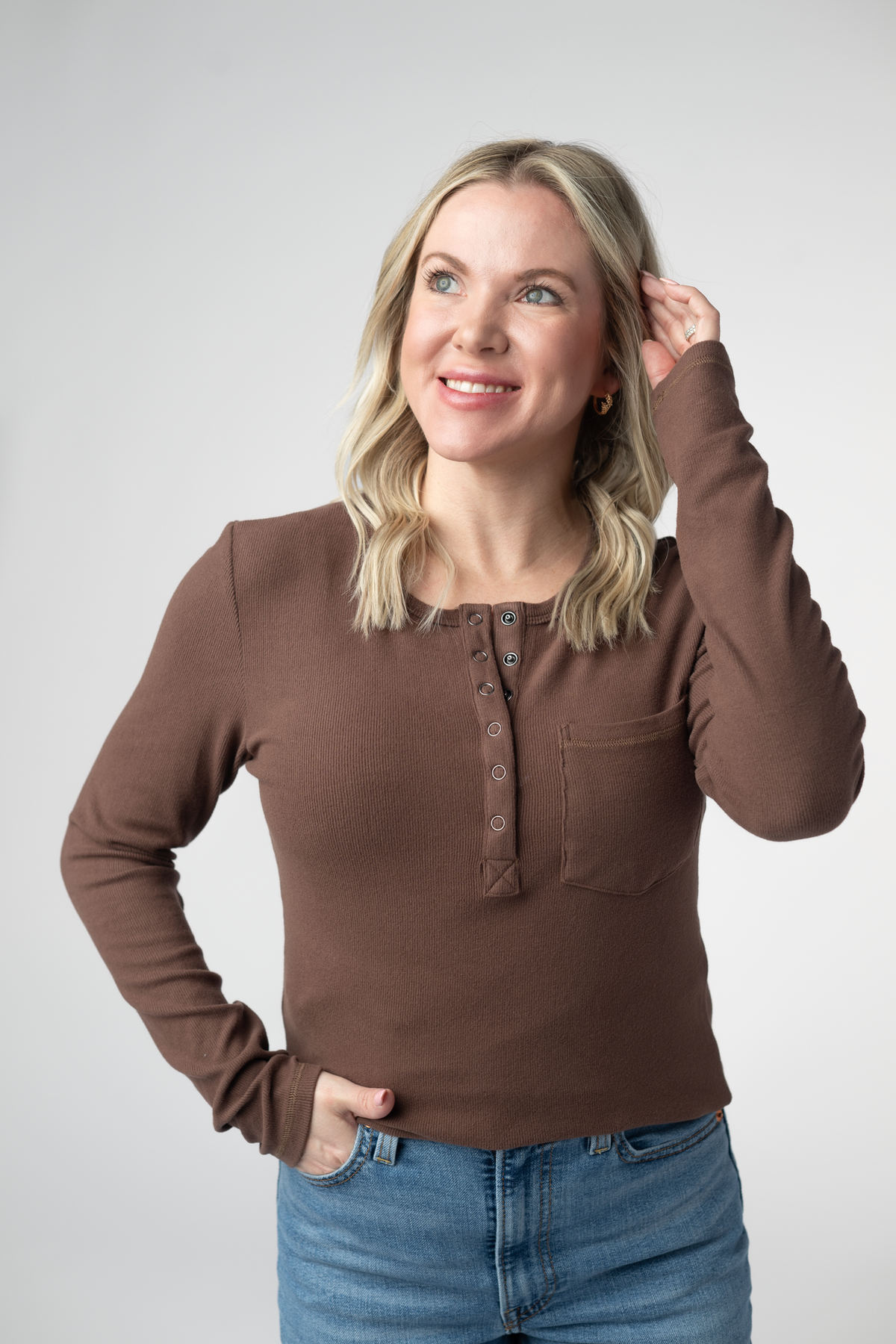 IN STOCK Georgia Long Sleeve Top - Brown: Small