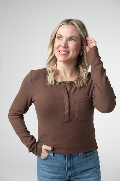 IN STOCK Georgia Long Sleeve Top - Brown: Small