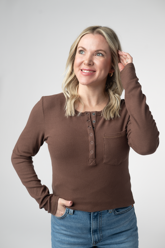 IN STOCK Georgia Long Sleeve Top - Brown: Small