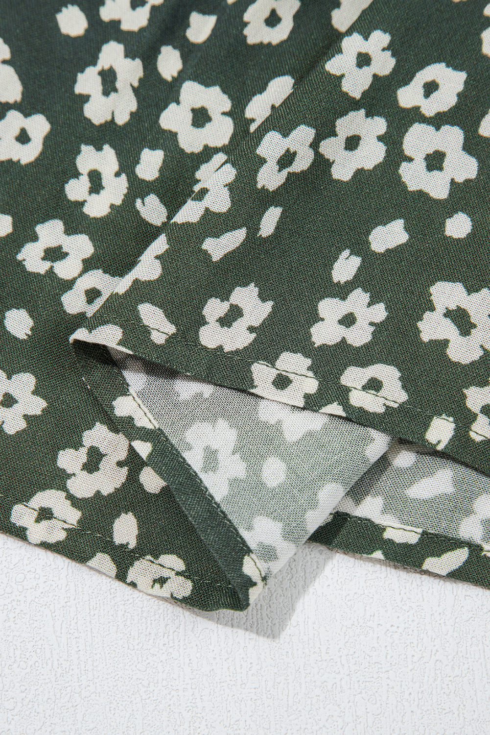 Green Boho Floral Print V Neck Knot Waist Sleeveless Dress