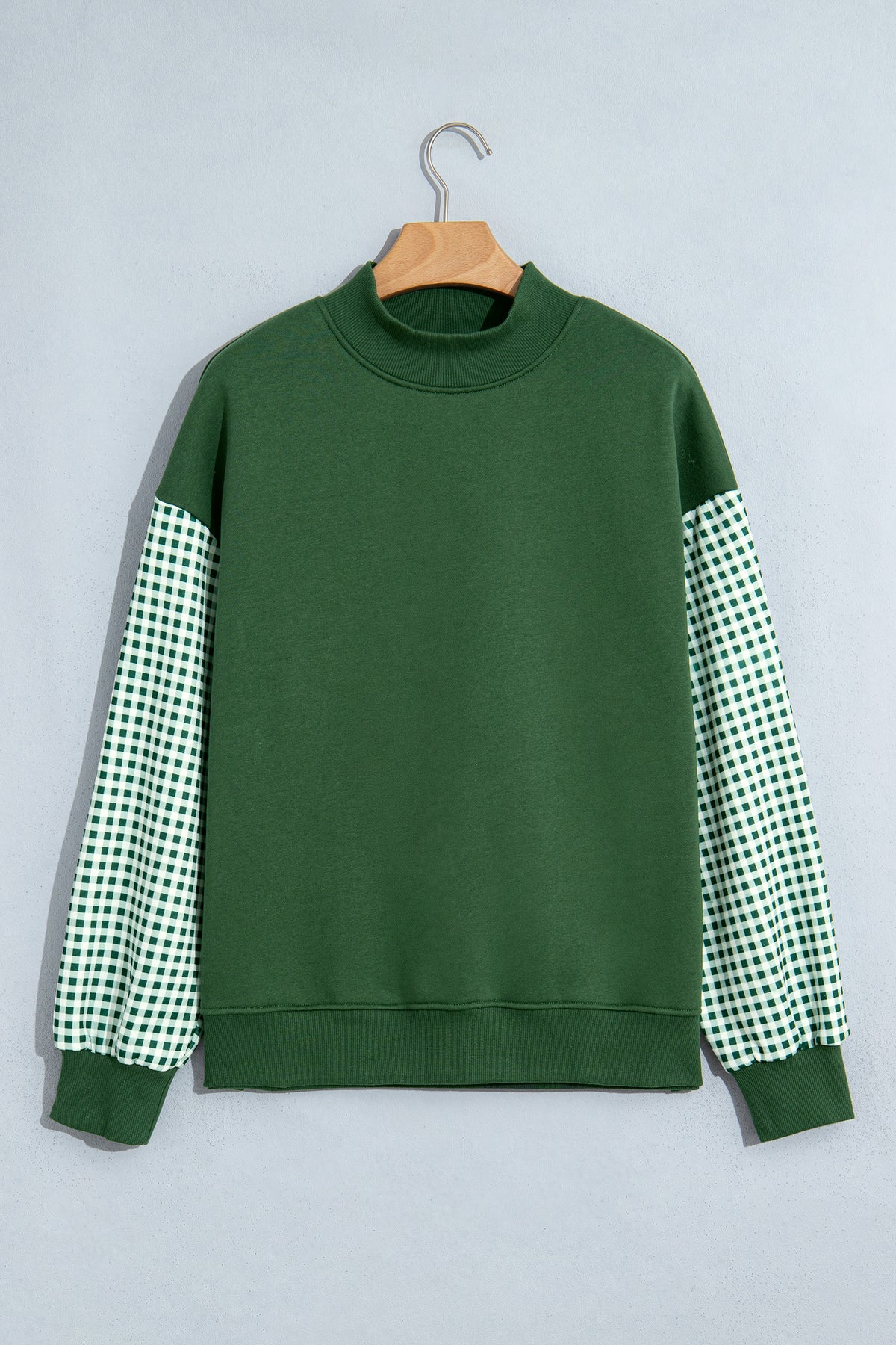 Coffee Plaid Sleeve Colorblock Loose Tunic Sweatshirt