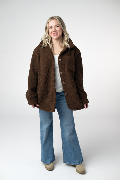 IN STOCK Teddy Oversized Shacket - Brown: Small