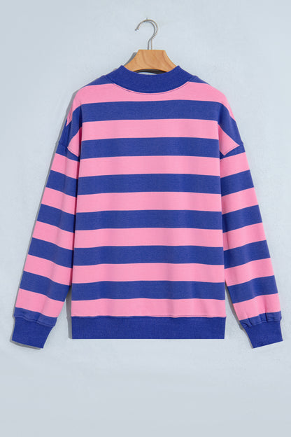 Brown Stripe Colorblock Mock Neck Relaxed Sweatshirt