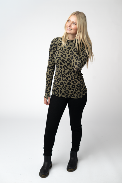 IN STOCK Blair Long Sleeve Top - Olive Animal Print: Small