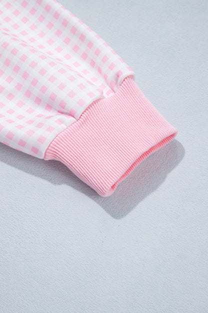 Coffee Plaid Sleeve Colorblock Loose Tunic Sweatshirt